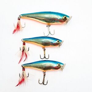 Rapala Skitter Pop Lot of 3 Blue Gold Foil Topwater Lures Bass Trout VTG Ireland